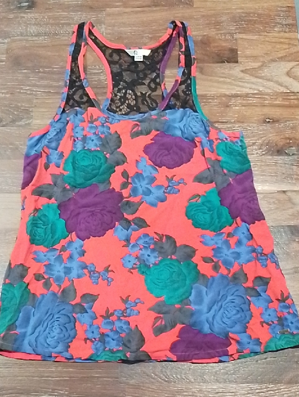 Volcom Coral Floral Racerback Tank with Black Lace